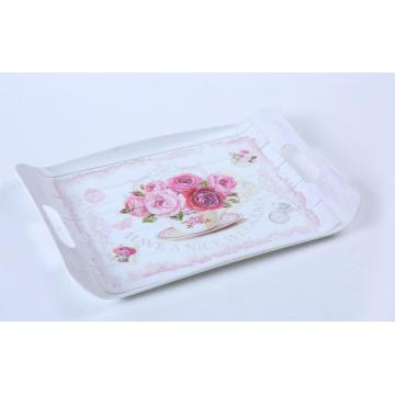 Floral Design Melamine Serving Tray with handle