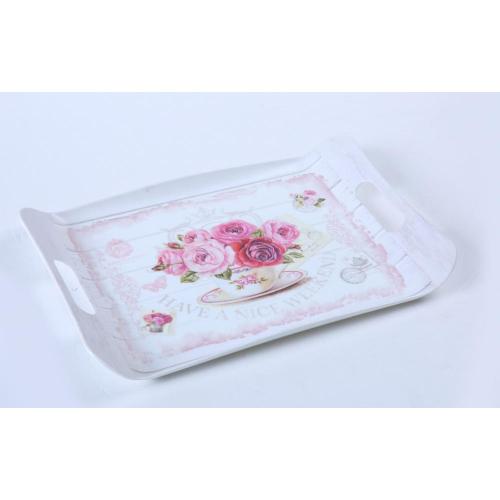 Floral Design Melamine Serving Tray with handle