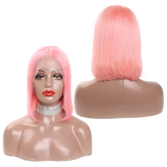 Pink Brazilian Virgin Hair HD Lace Front Wig with Baby Hair, 180 Density HD Lace Human Hair Bob Wigs for Black Women