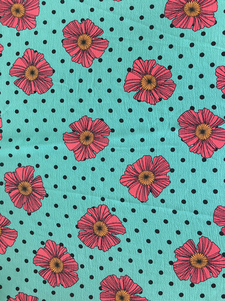 Dots Flower Design Polyester Bubble Crepe Printing Fabric