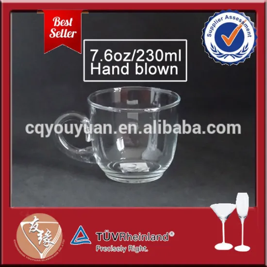 7oz good quality glass tea mug cups with handle