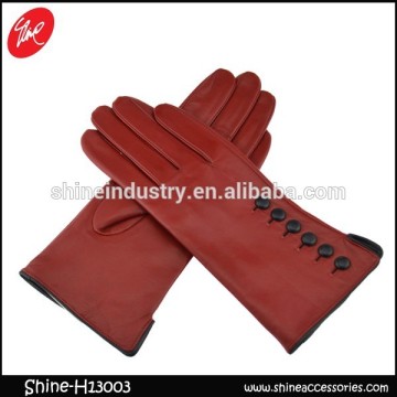 Fashion Winter Red PU fastener gloves
