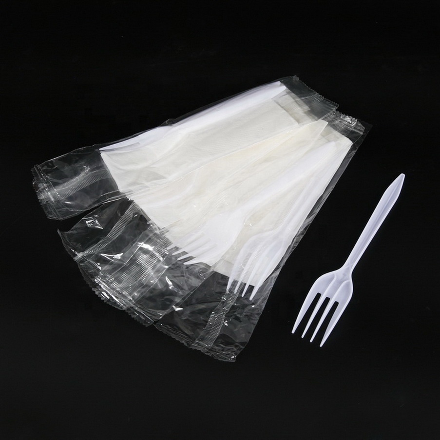 Meddium Weight White Plastic Cutlery Set with Napkin Individually