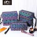 Geometric hologram luminous women handbags wholesale leather cosmetic bags with for makeup storage