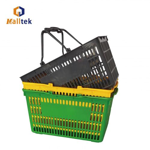 Blue Double Handle Supermarket Plastic Shopping Basket