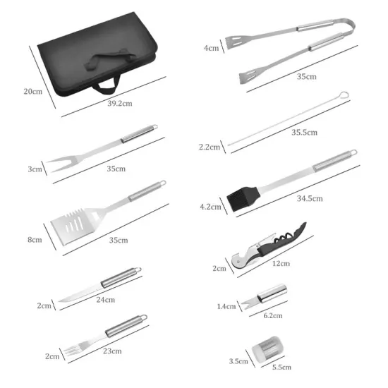 Outdoor Camping Accessories Portable BBQ Tools Set Stainless Steel BBQ Grilling Tools With Carry Bag