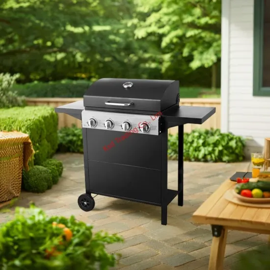 Gas Barbecue Grill Steel with Black Powder Coated Outdoor Party Two Wheels Portable BBQ Grill