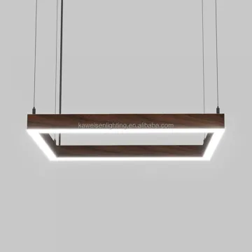 Vintage Wooden Aluminum Linear LED Suspension Lights - 450mm Decorative Chandelier for Living Rooms