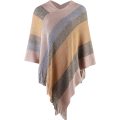 V-Neck Elegant Knitted Shawl Poncho with Tassel