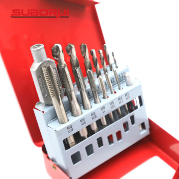 SUBORUI 15pcs M3-M12 HSS M2 Drill Metric Hand Tap and Die Set with Drill Bits