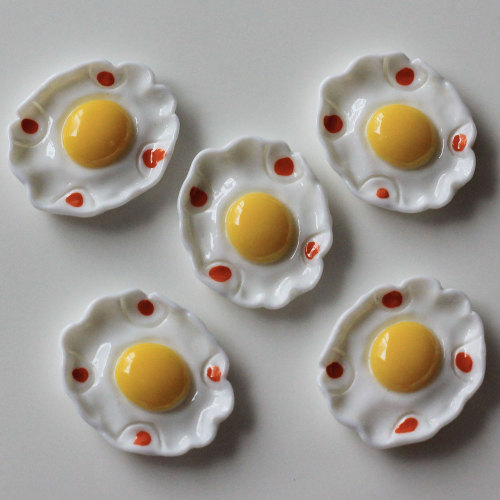 Bonitos huevos fritos, resina redonda Kawaii, cuentas de resina sueltas, 25 * 21mm, accesorios baratos para hacer limo, suministros de juguete