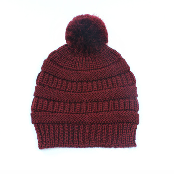 Custom Anti-pilling Wool Acrylic Knitted Pom Pom Beanie