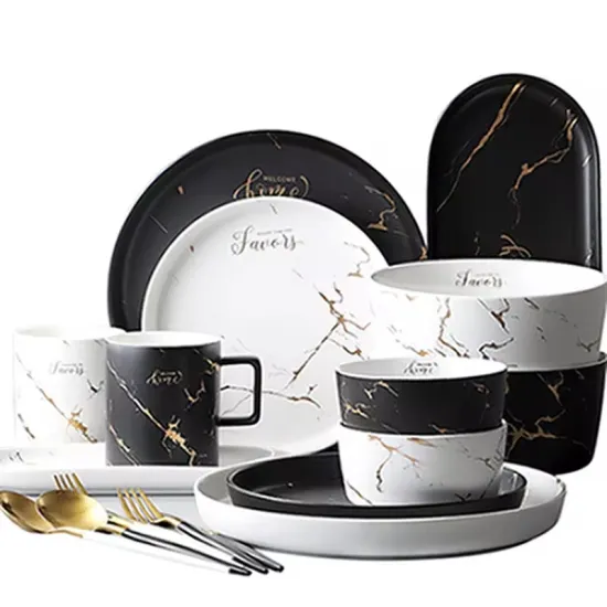 Scandinavian Modern Tableware: Ceramic Dinnerware Sets for 2 People Including Plates, Bowls, and Cups