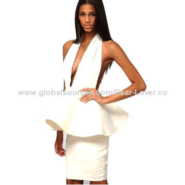 Deep V Peplum Bandage Dress, Made of Nylon, Rayon and Spandex, Available in Various Sizes