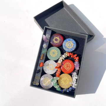 Natural Seven Chakra Rune Set with Selenite Stick and Gemstone Chips Bracelet