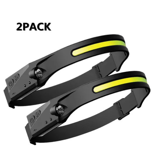 Hands-Free LED COB Headlamp with Wave Sensor - 2 Pack