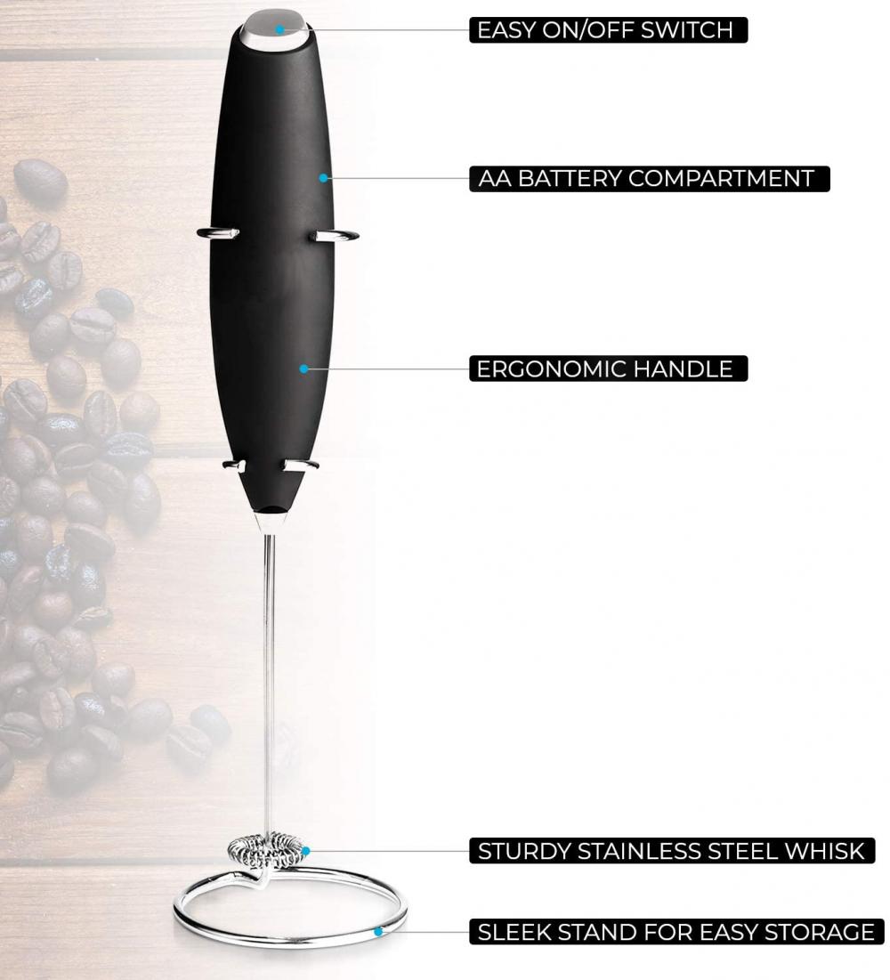 Electric Milk Frother Handheld for Drink Mixer Battery Operated, Latte, Coffee, Foam and Cappuccino Maker - Includes Stainless S