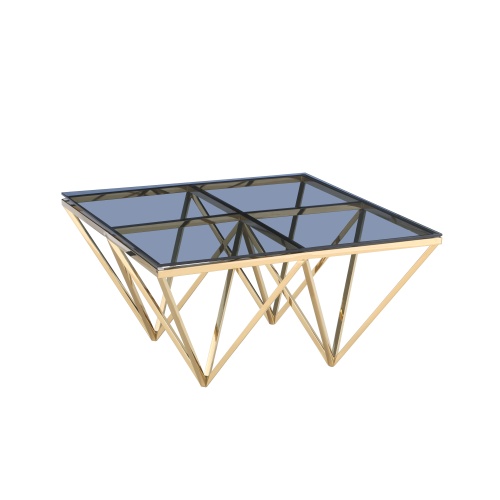 Mesa de café de oro de lujo con top de vidrio gris