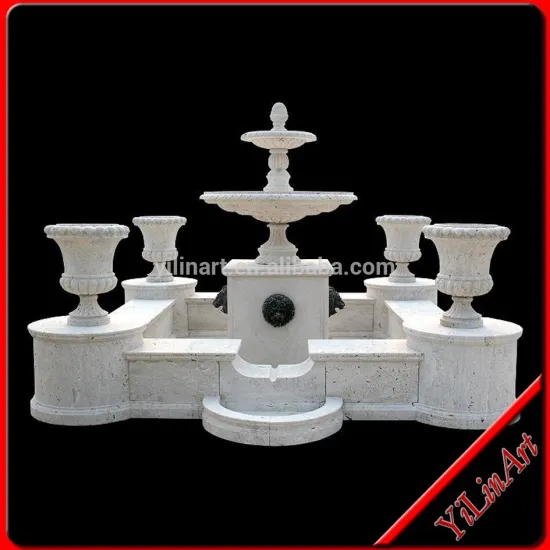 White Stone Garden Water Fountain With Flower pots