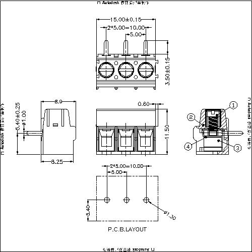 AT250R-5.0XXX-EG PCB Screw Terminal Block Right-Angle Pitch5.0