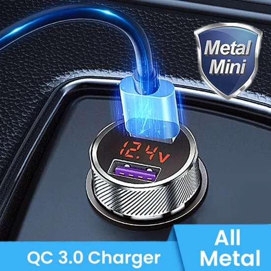 Metal QC 3.0 Digital LED Display Dual USB Car Charger for Mobile Phone Fast Charger Usb Charger for iPhone Samsung Xiaomi Huawei