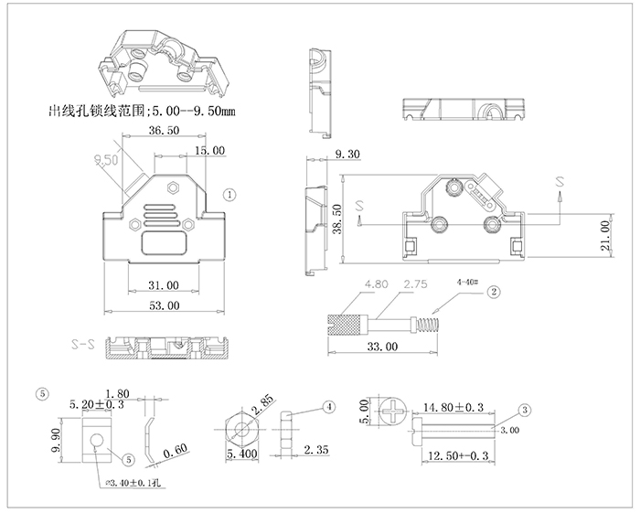 DBP04-25XX10 Standard D-SUB 25 pin solder type long screw