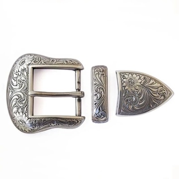 3pcs parts/set vintage carve pattern metal handmake DIY leather craft belt buckle set antique silver color