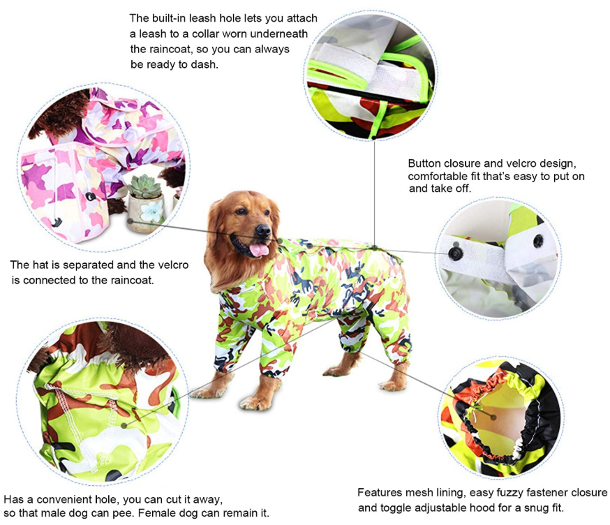 10 Size Waterproof 4 Legs Pets Raincoat