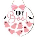 Hey Boo Pembe Hayalet Ahşap Kapı Askısı