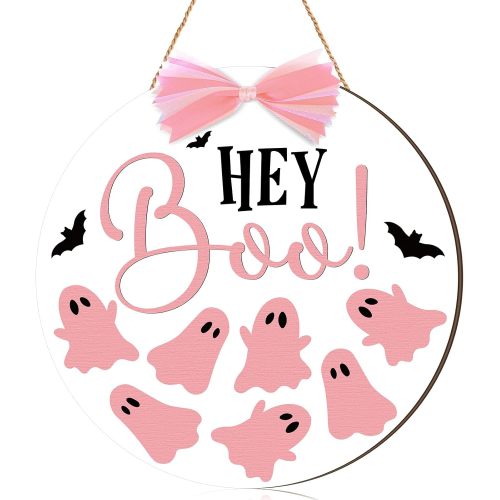 Hey Boo Pembe Hayalet Ahşap Kapı Askısı