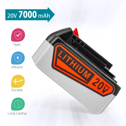 7.0Ah 20V Lithium Battery & Rapid Charger for Black+Decker 20V Cordless Tools