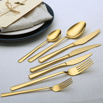 High-Quality 410 Stainless Steel Gold Finish Kitchen Cutlery Set: 5-Piece Luxury Silverware for Restaurants, Fully Dishwasher Safe