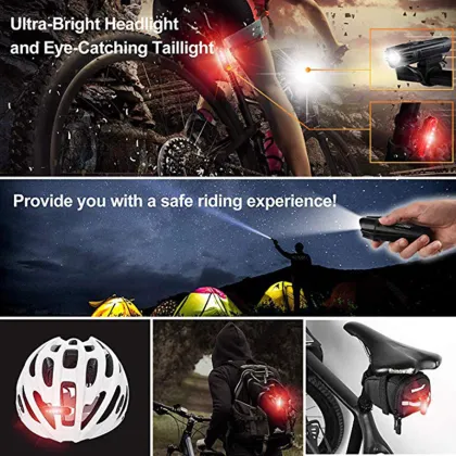 USB Rechargeable Bicycle Head Lamp and LED Tail Light Set for Outdoor Riding