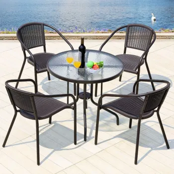 New 4-Piece Outdoor Furniture Set: Plastic Rattan Armchairs for Garden and Patio