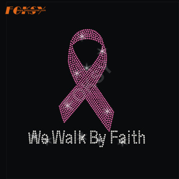We Walk by Faith Pink Ribbon Heat Rhinestone