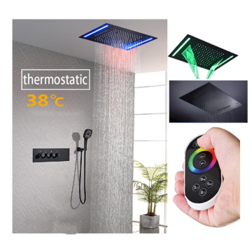 304 Grey Black Rain Waterfall Hand Shower with LED Light and Remote Control