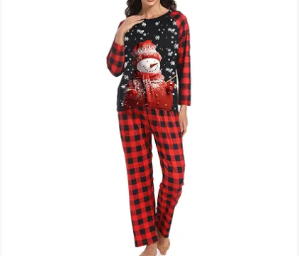 Parent-Child Plaid Patchwork Printed Home Suit Set for Christmas Pajamas