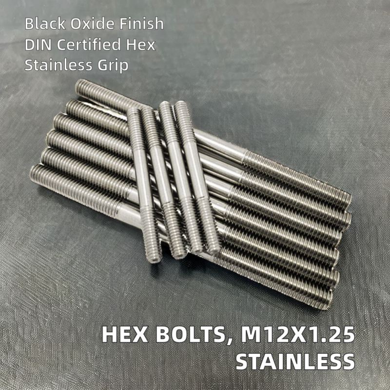 DIN Standard M12x1.25 Stainless Steel Hex Stud Bolts with Plain Finish