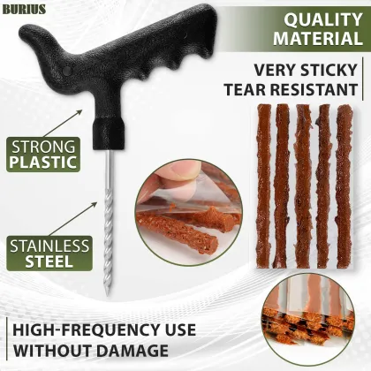 T Handle Tire Repair Plugs Kit - Flat Tire Fix for Tractor, Bike, and Car