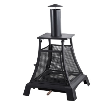 Garden Square Fire Pit with Mesh and Burning Wood