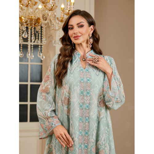 جزئیات کریستال طرح چاپی لباس دوزی ابایا