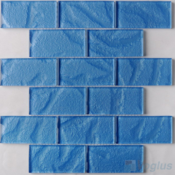 Subway Brick Gold Foiled Metallic Blue Glass Mosaic