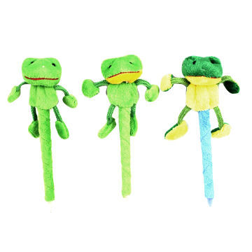 Plush frog-shaped ball pens, customized designs are accepted