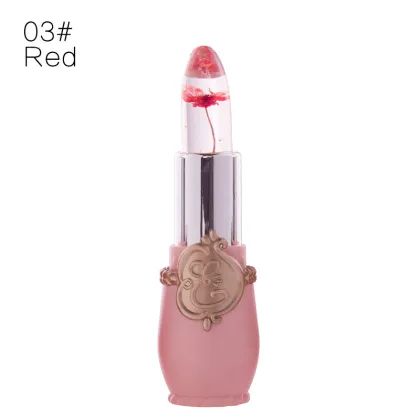 Private Label Cosmetics: Transparent Flower No Label Lipstick with Temperature Color Change Jelly Flower Lipstick