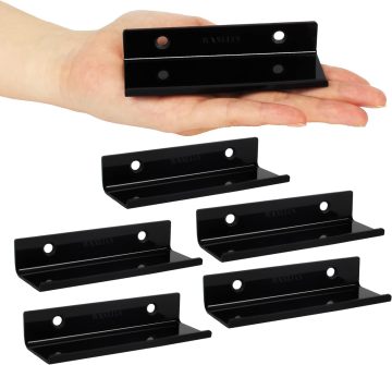 Wall-Mounted Black Acrylic Vinyl Record Holder: 6-Pack Shelf for Office and Home Display