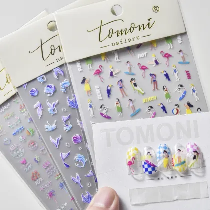Qianya Tiktok Tomoni Beach 5D Adhesive Nail Art Stickers