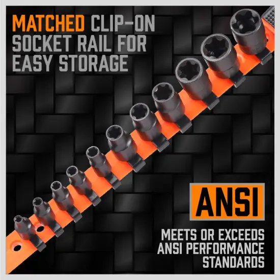 2020-SEDY 11 Pc Female E Torx Star Socket Set/Rail, Female External Star Socket Set E4 - E20 Torque Socket Set