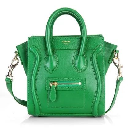 Replica, Fashionable Nano Green Original Leather Celine Square Bag With Gold Hardware