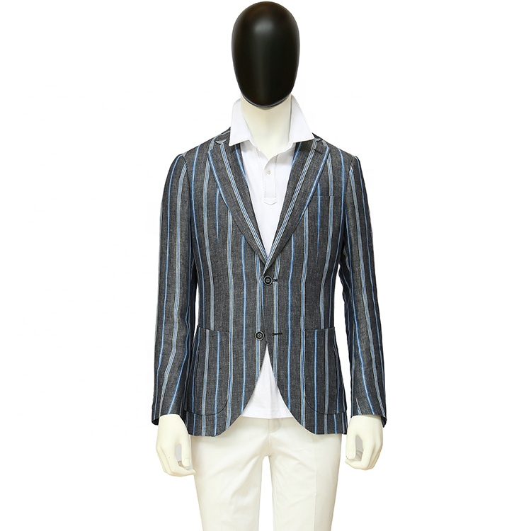 بليزر رجالي من القطن الإيطالي باللون الرمادي والأزرق