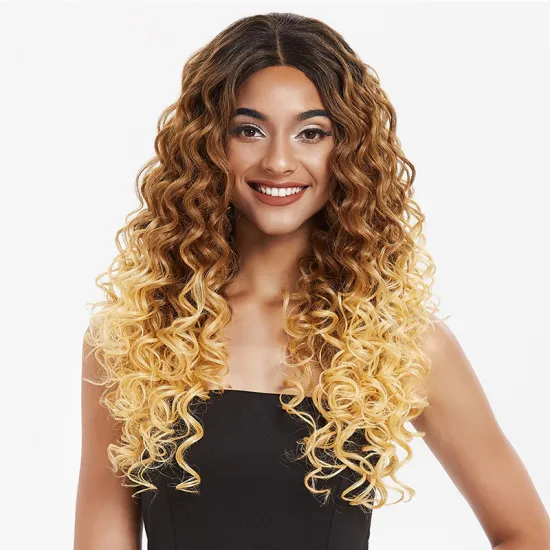 Kinky Curly 13x4 Ombre Blonde Free Parting Long Curly HD Transparent Heat Resistant Lace Front Synthetic Hair Wigs for woman